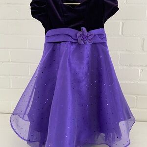 Girls Size 4T Purple Fancy Special Occasion Velvet And Short Sleeve Tulle Dress